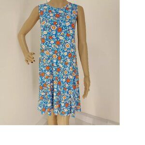 LOFT BLUE MULTI-COLOR FLORAL PRINT BOHO SWING TRAPEZE DRESS SIZE: LP NWT